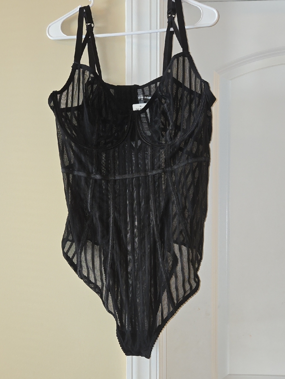 torrid Black Striped Mesh Underwire Bodysuit